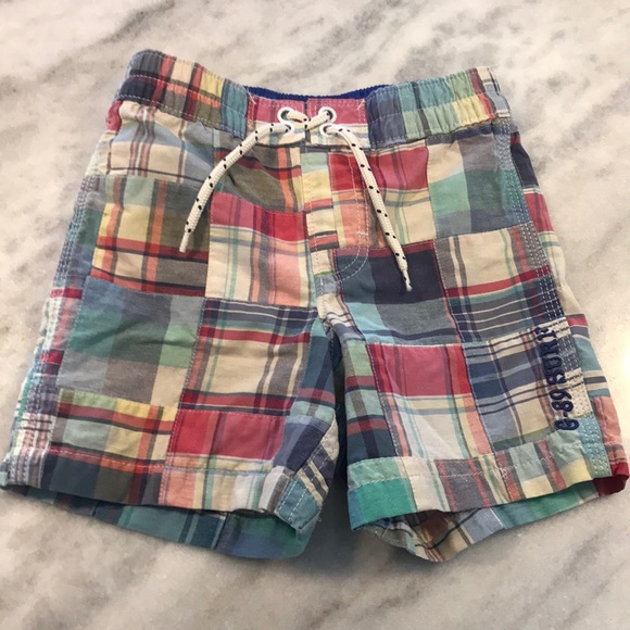 GAP Boys Plaid Swim Trunks, Size 3 - Picture 1 of 7
